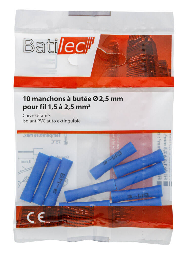 10 manchons à butées bleu Section 1,5-2,5 mm²