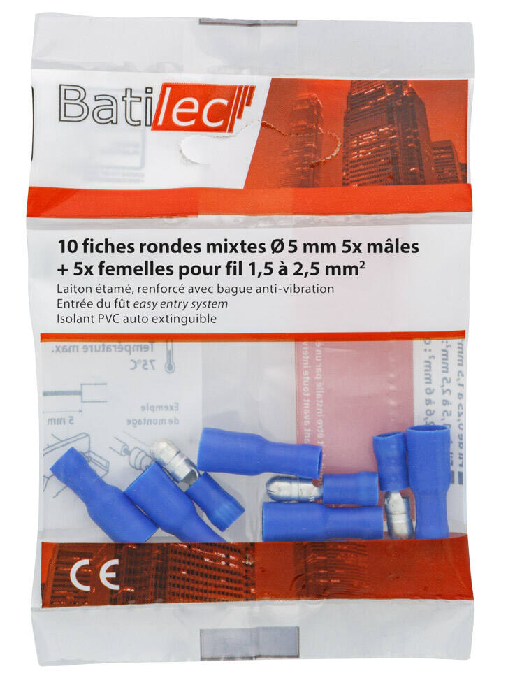 10 fiches rondes bleu Section 1,5 -2,5 mm²