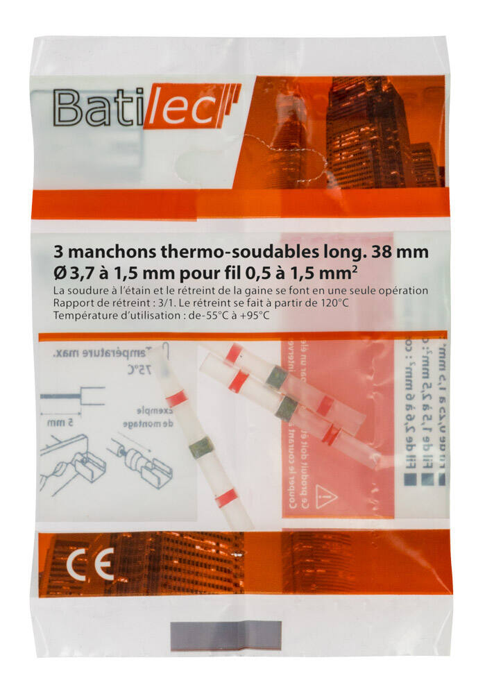 3 manchons thermo-soudables pré-isolés rouge Section 0,5-1,5 mm²