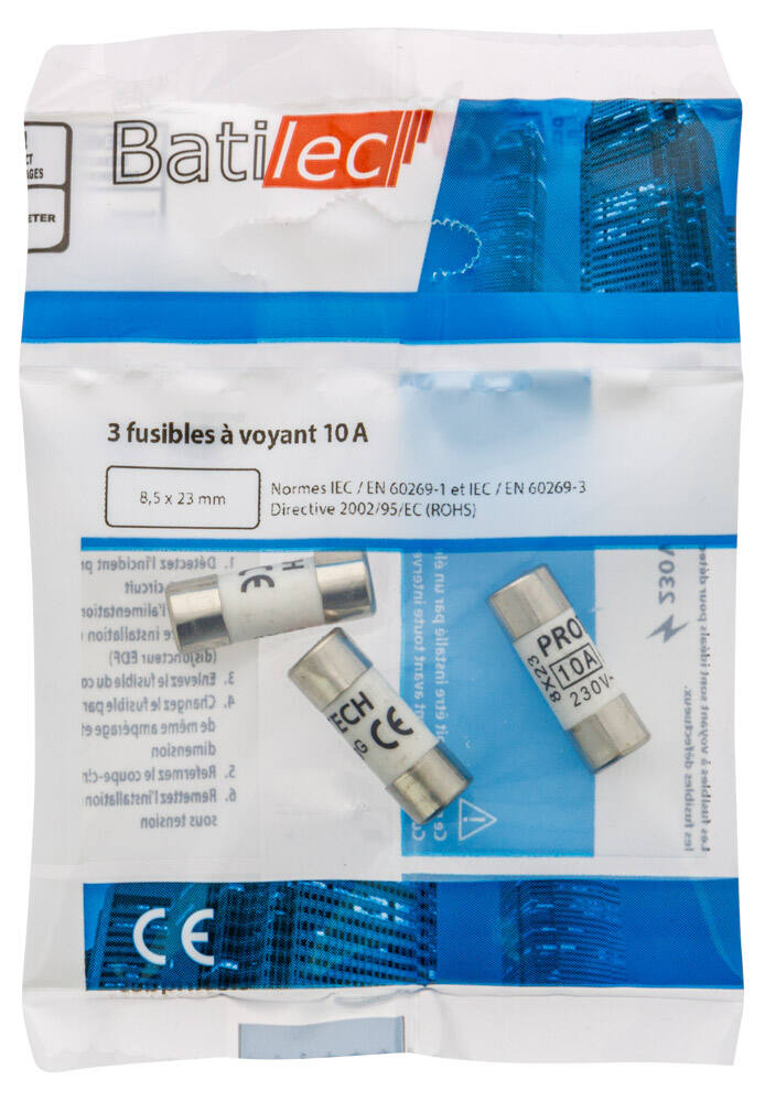 3 fusibles à voyant 10A 8,5x23mm BAT030717 - BATILEC