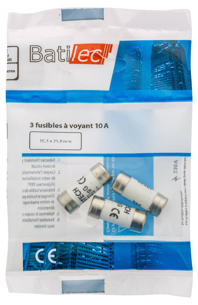 3 fusibles à voyant 10A 10,3x25,8mm BAT030762 - BATILEC