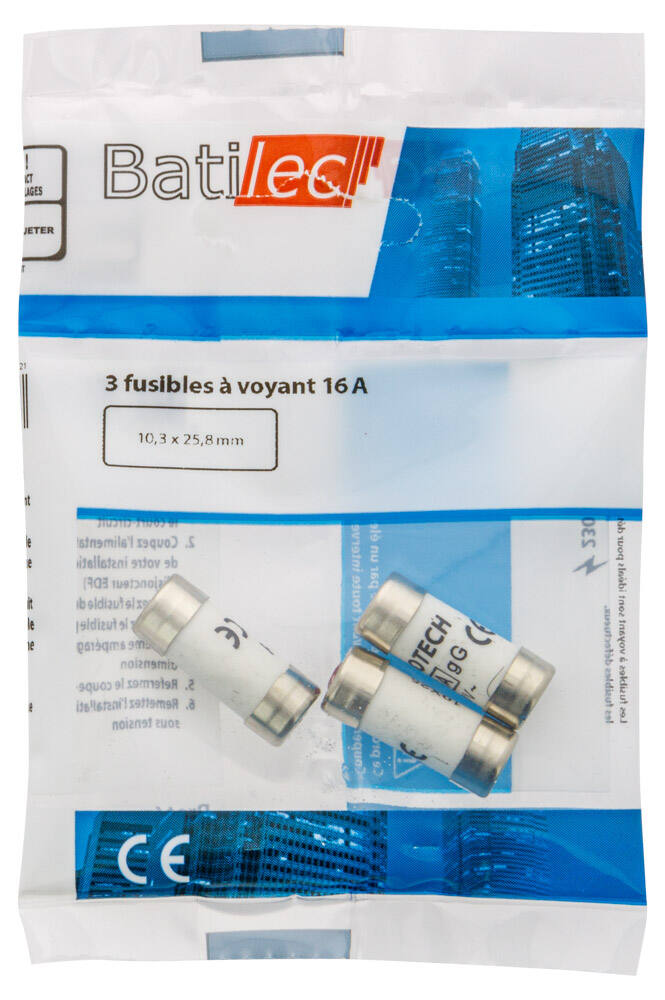 3 fusibles à voyant 16A 10,3x25,8mm BAT030779 - BATILEC