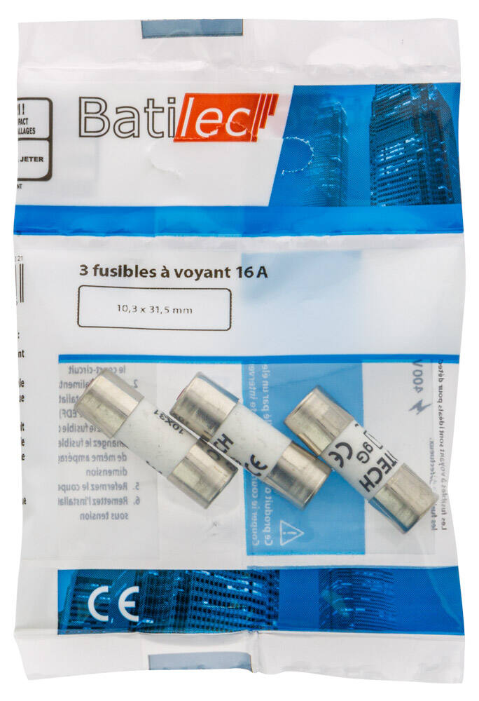 3 fusibles à voyant 16A 10,3x31,5mm BAT030786 - BATILEC