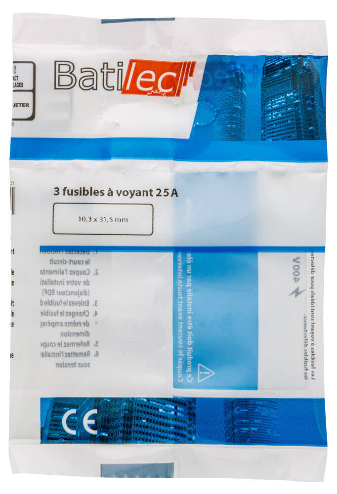 3 fusibles à voyant 25A 10,3x31,5mm BAT030809 - BATILEC