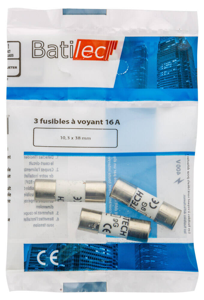 3 fusibles à voyant 16A 10,3x38mm BAT030816 - BATILEC