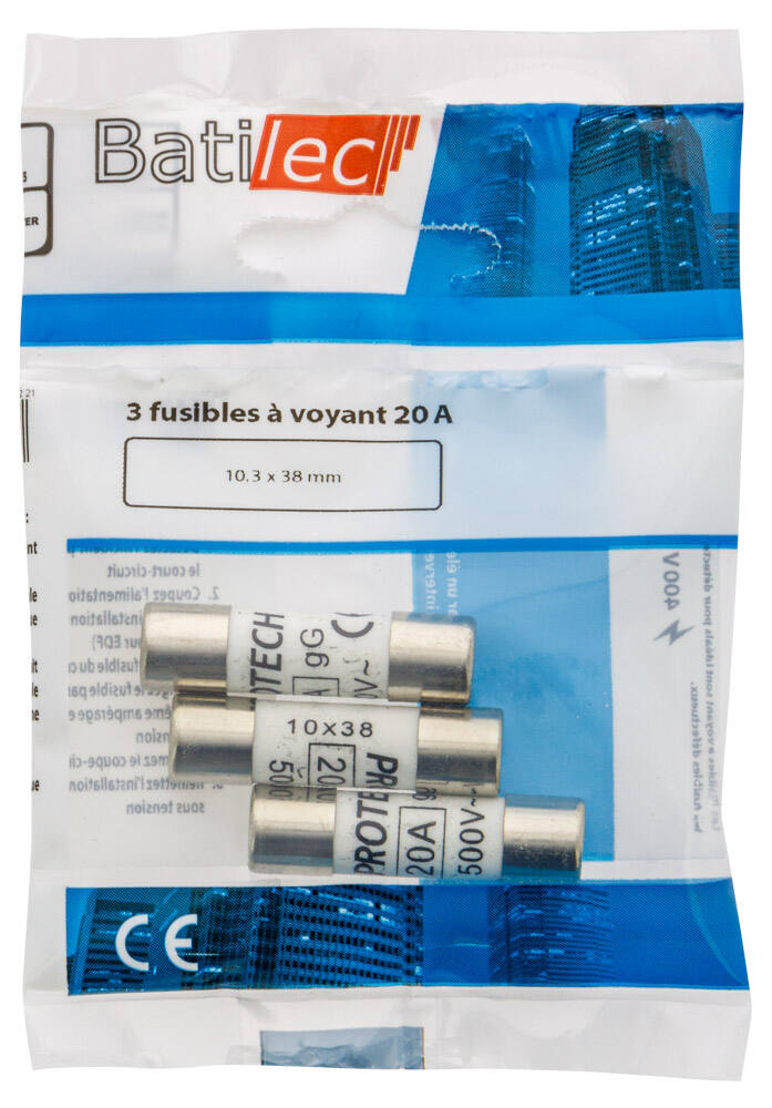 3 fusibles à voyant 20A 10,3x38mm BAT030823 - BATILEC