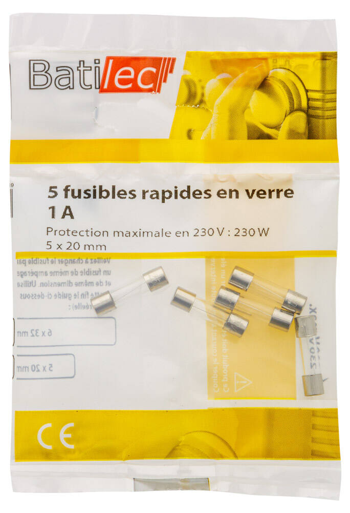 5 fusibles rapides en verre 1A 5x20mm BAT030878 - BATILEC