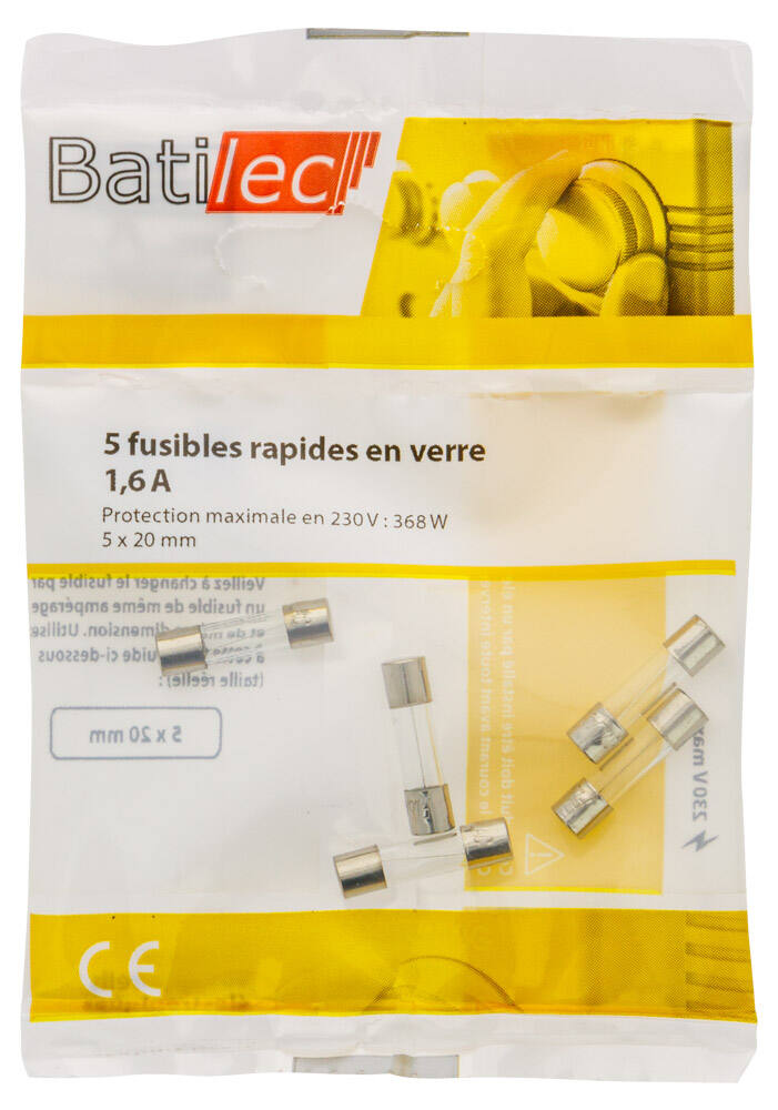 5 fusibles rapides en verre 1,6A 5x20mm BAT030885 - BATILEC