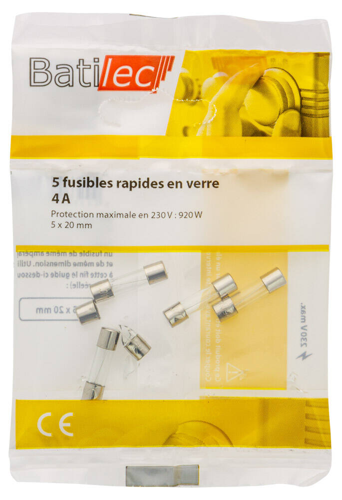 5 fusibles rapides en verre 4A 5x20mm BAT030922 - BATILEC