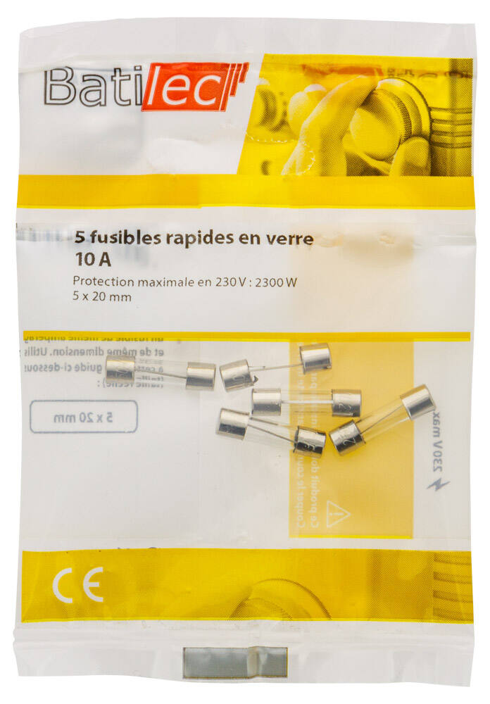 5 fusibles rapides en verre 10A 5x20mm BAT030953 - BATILEC
