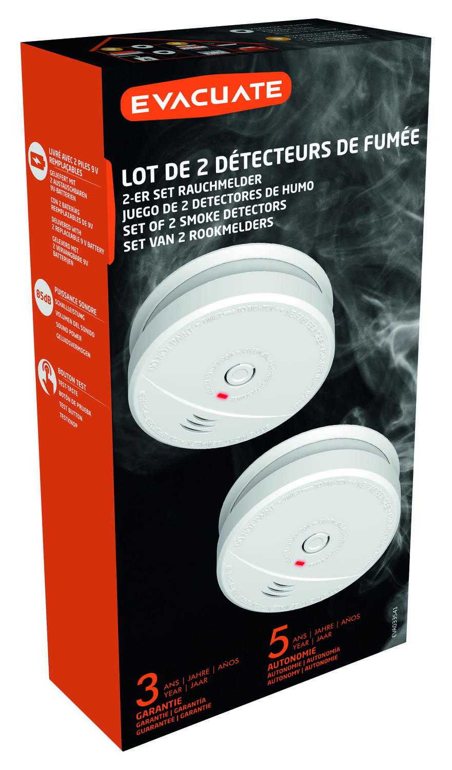 2 détecteurs de fumée NF autonomie 5 ans - EVACUATE
