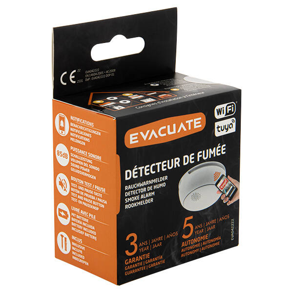 Détecteur de fumée Wi-Fi Tuya Autonomie 5 ans
