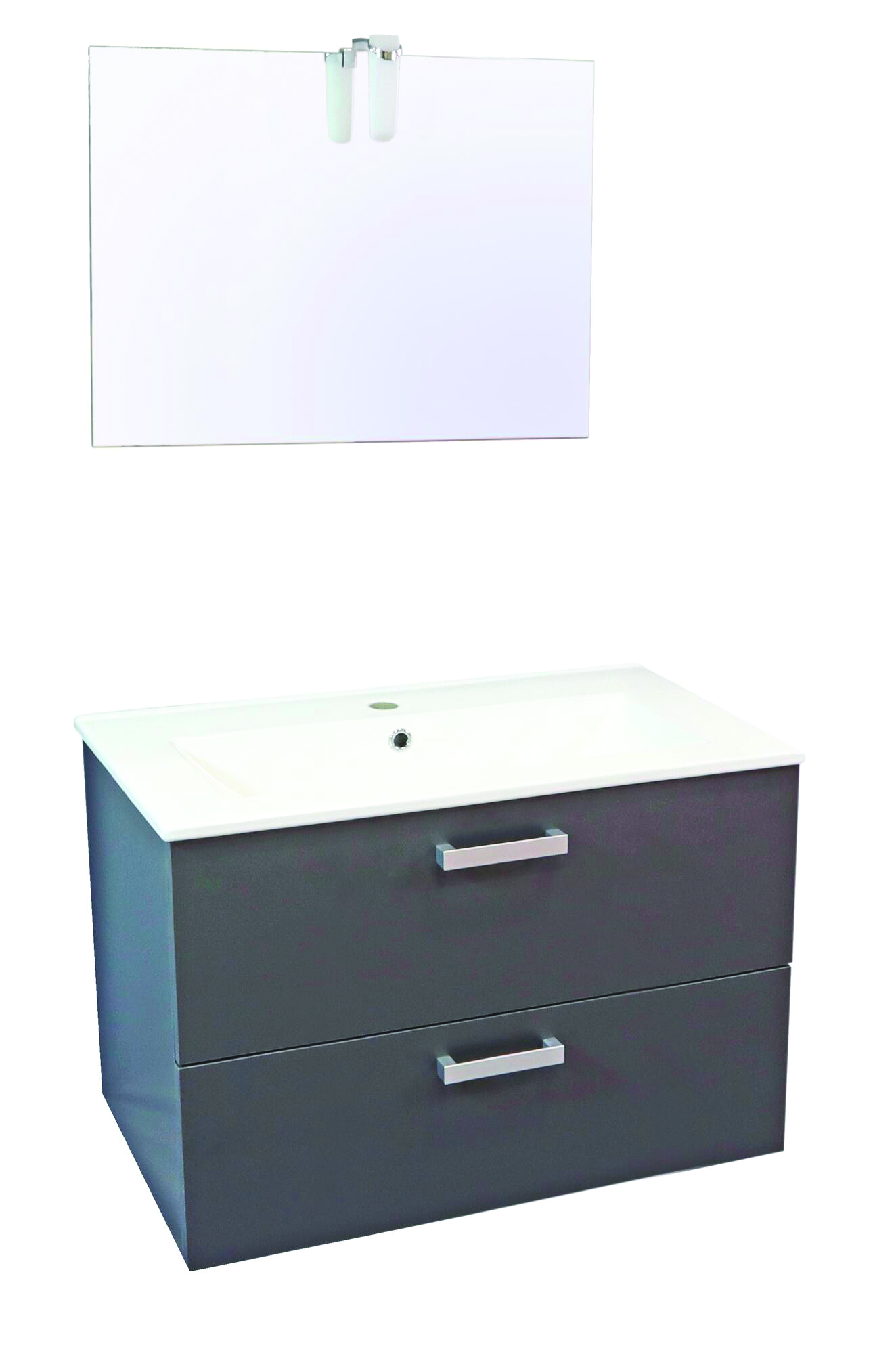 Meuble Salle de Bain Smart Suspendu 80cm 2 Tiroirs Finition Gris