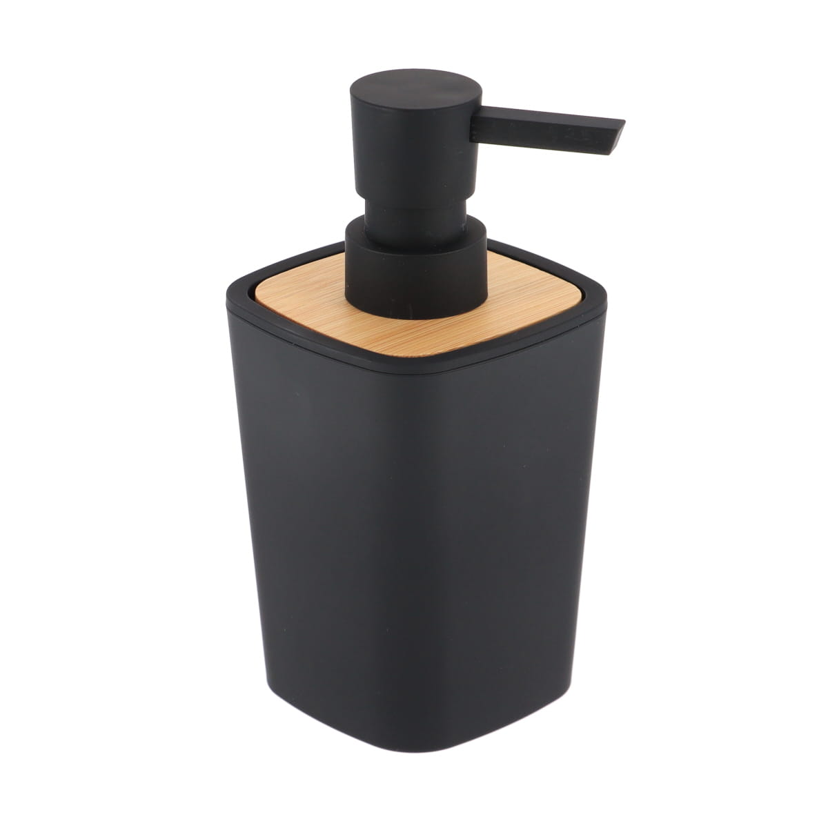 Distributeur à savon caoutchouc + thermoplastique et bambou 380mL noir