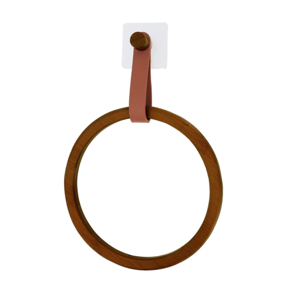 Porte serviettes sticker arrondi bambou/simili cuir ambre - TENDANCE