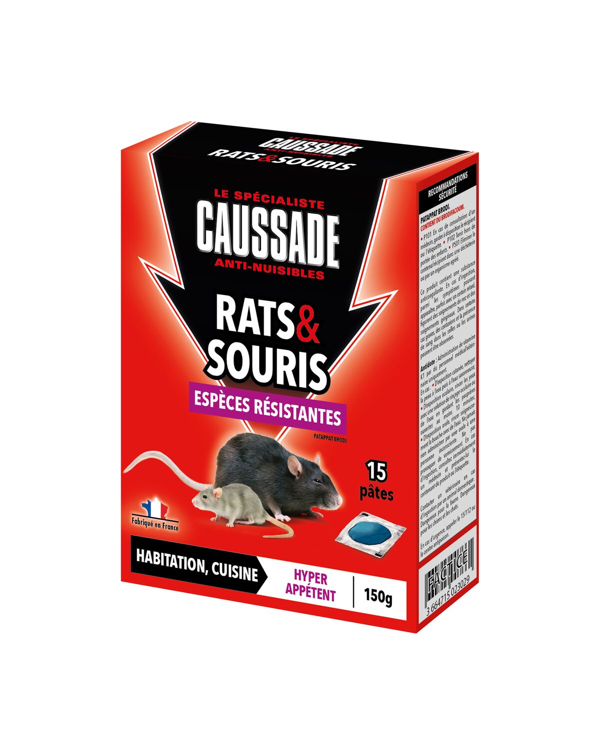 Pat'appât souricide raticide espèces résistantes 15x10gr - CAUSSADE