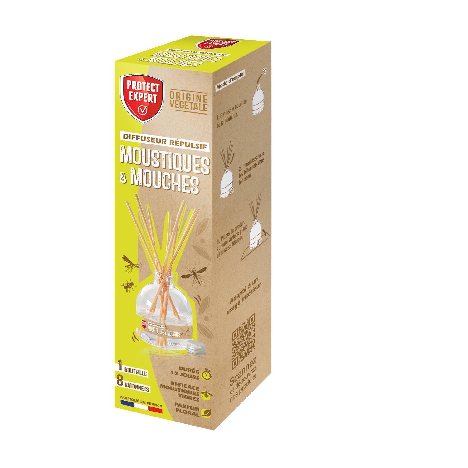 Diffuseur à froid 60ml Géraniol + 8 bâtonnets - PROTECT EXPERT