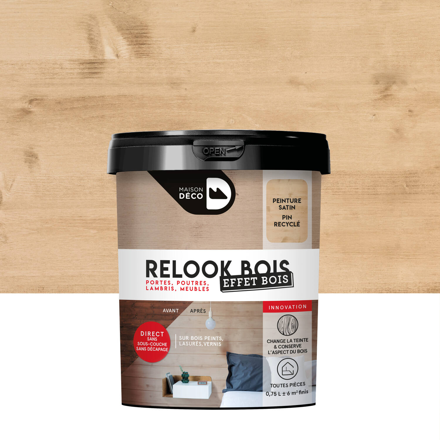 Peinture Relook bois pin recyclé effet bois 0,75L - MAISON DECO