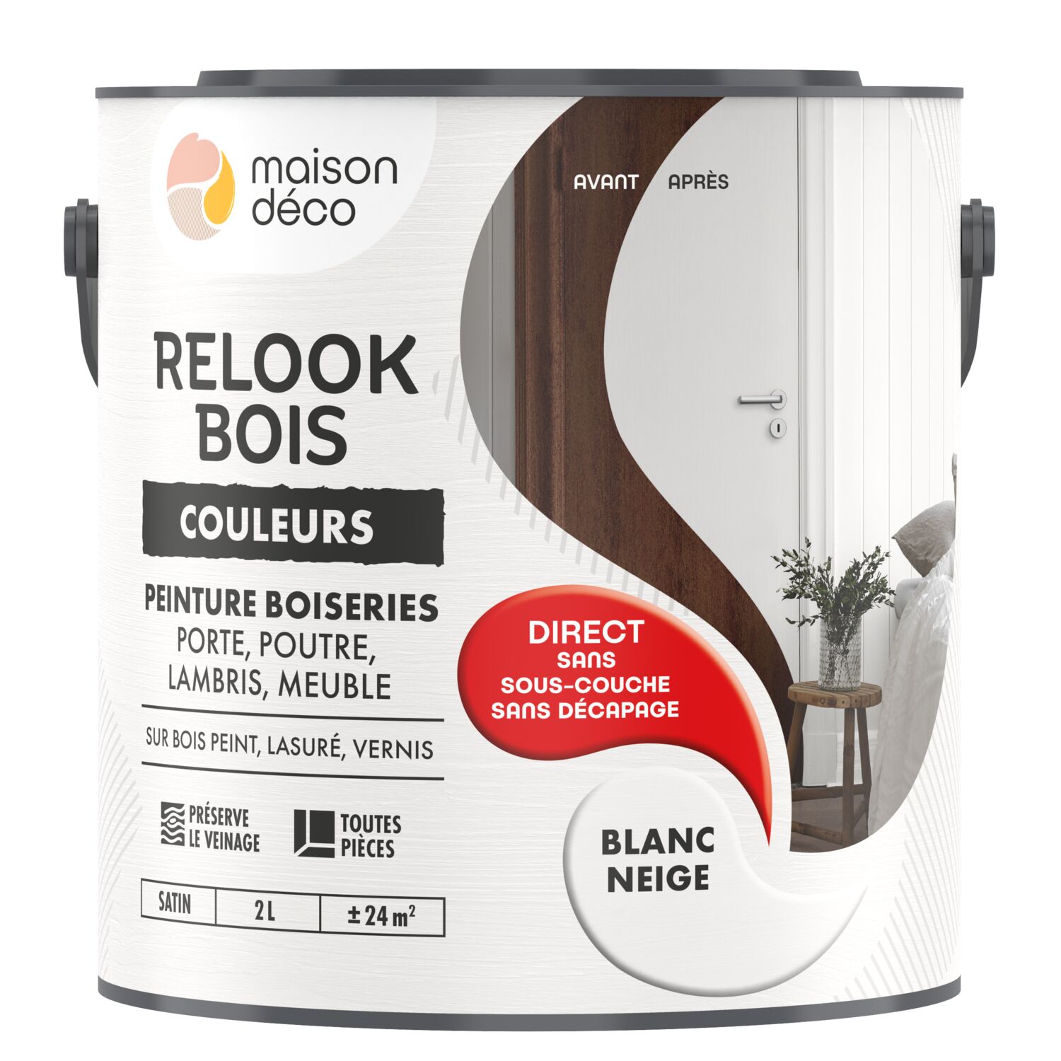Peinture Relook Bois Blanc neige 2L - MAISON DECO