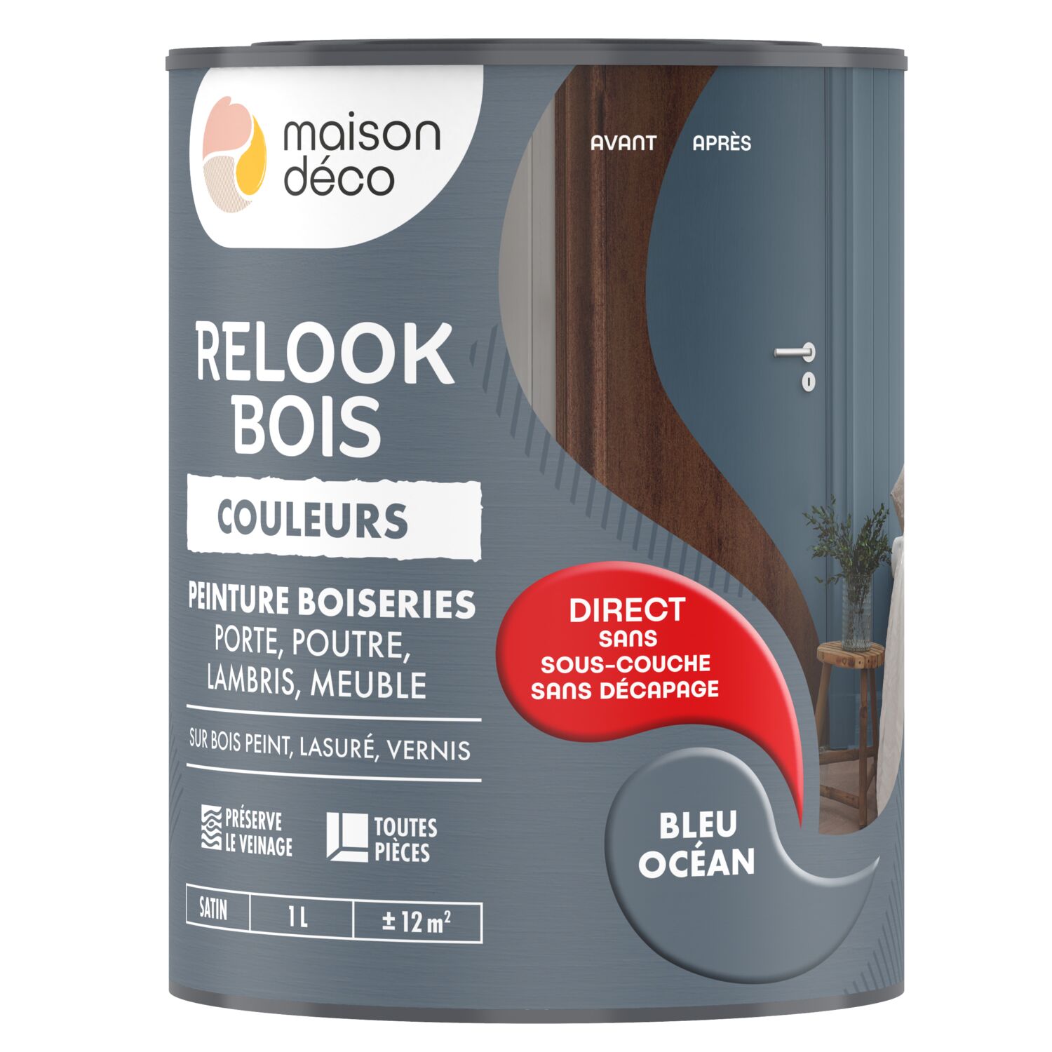 Peinture Relook Bois Bleu océan 1L - MAISON DECO