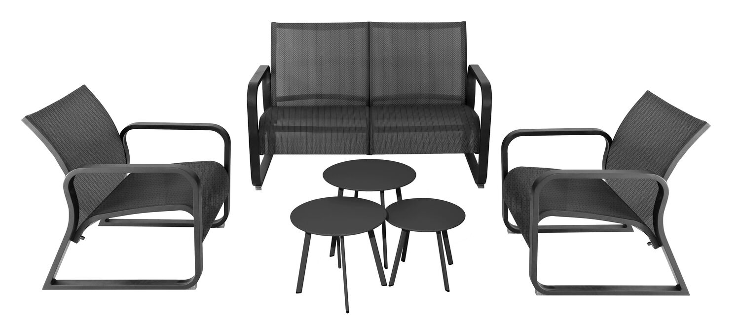 Salon bas Quenza Canapé + 2 Fauteuils + 3 Tables ⌀45, 40 et 50cm
