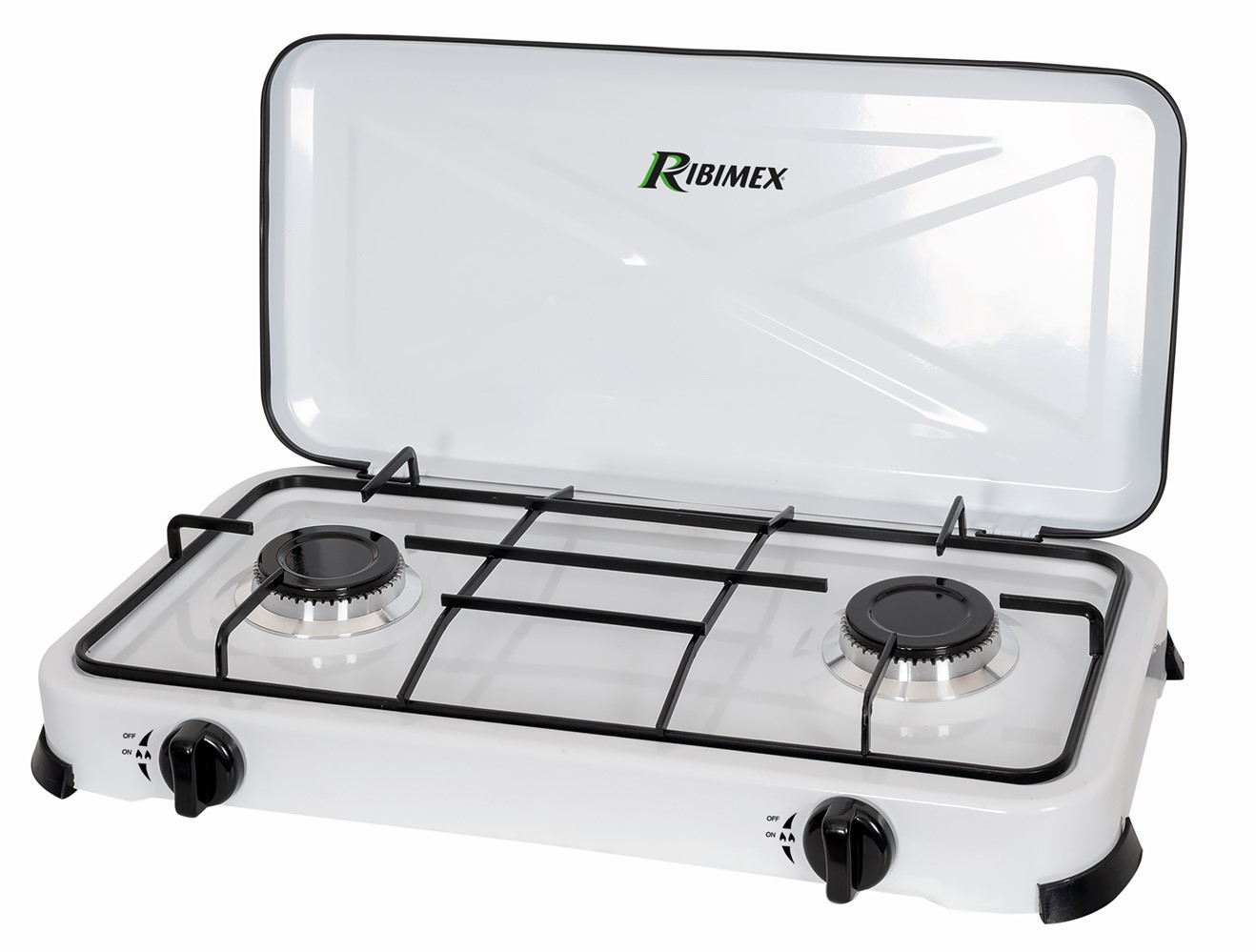 Réchaud gaz 2 feux 2x2200kw blanc avec couvercle - RIBIMEX