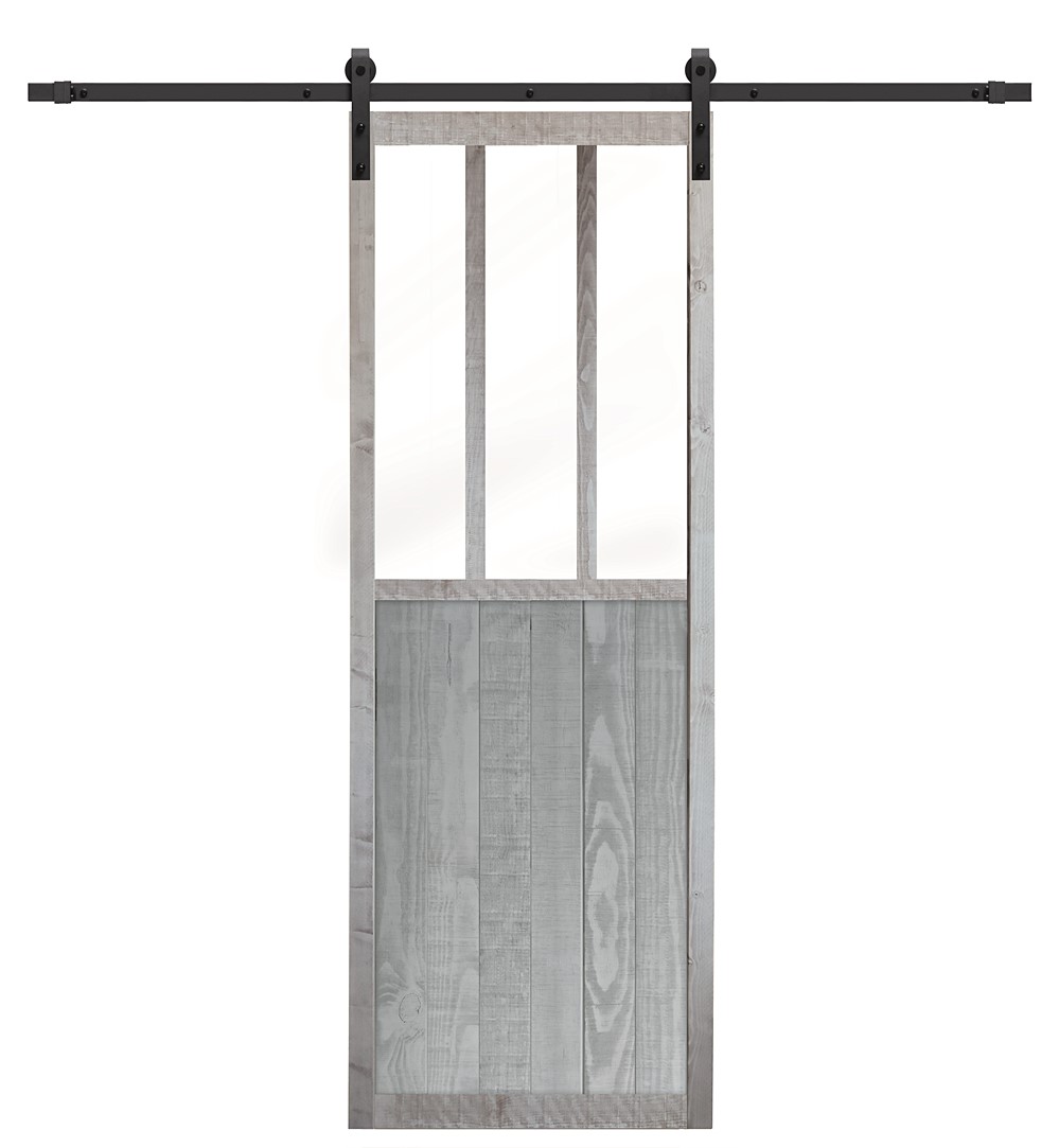 Lot porte coulissante Atelier Champêtre coloris gris cendré de 73 cm avec rail rustique