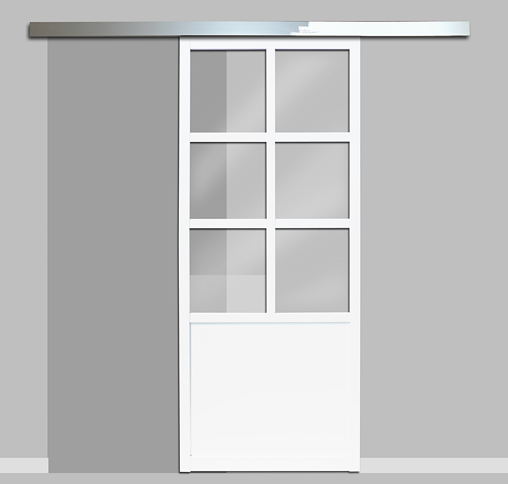 Kit porte coulissante 6 carreaux 83cm blanc