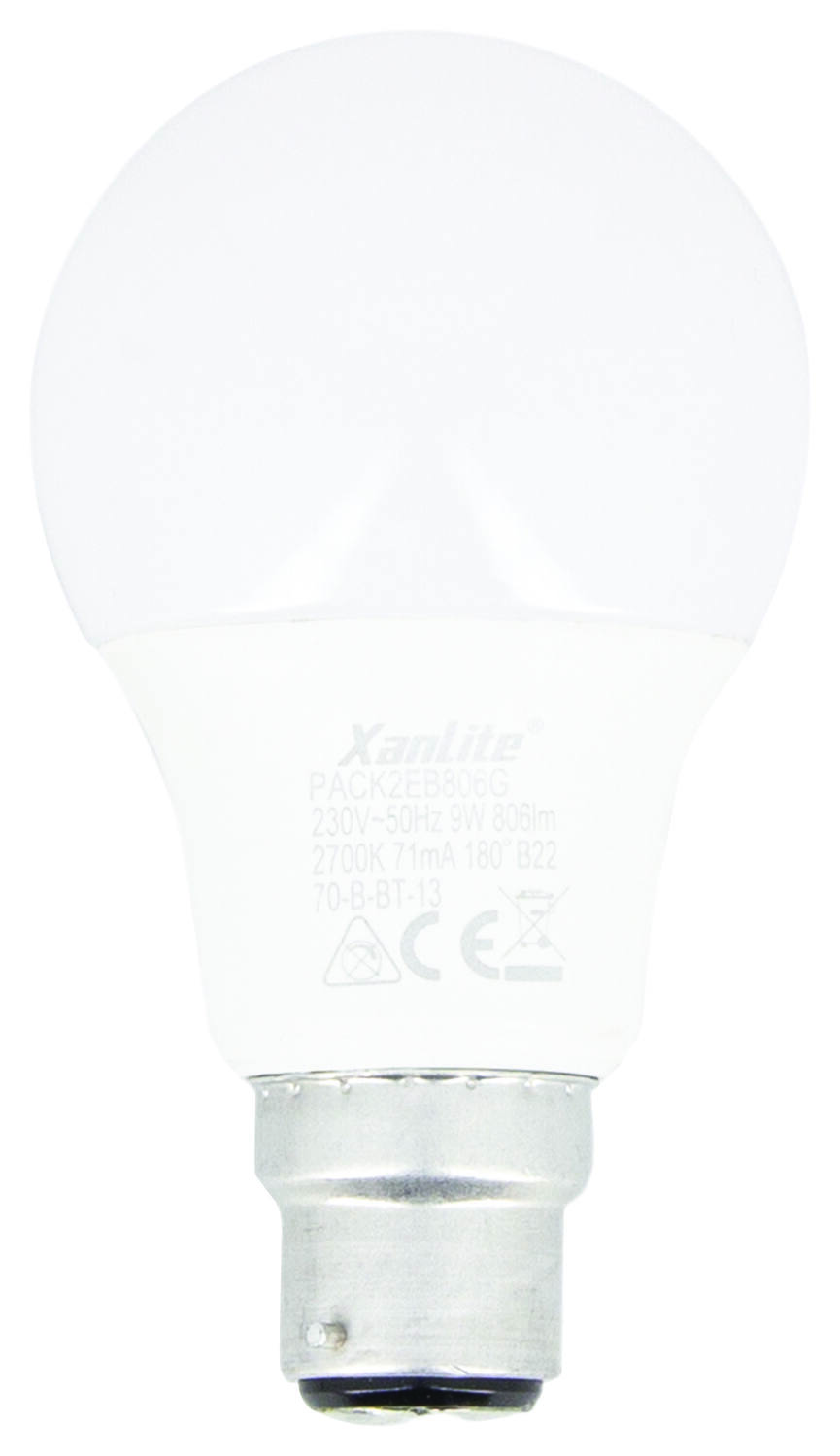 2 ampoules led SMD A60 opaque B22 806lm 60W 2700K blanc chaud