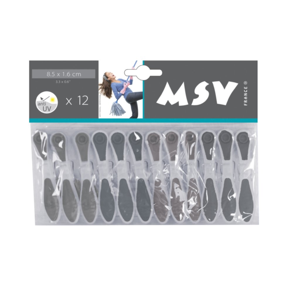 Pince à linge x12 bi-matière gris