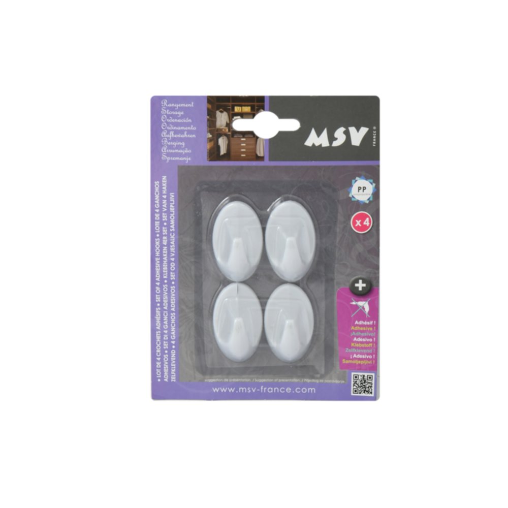 Crochet x4 moyen blanc 2.6x4.3cm