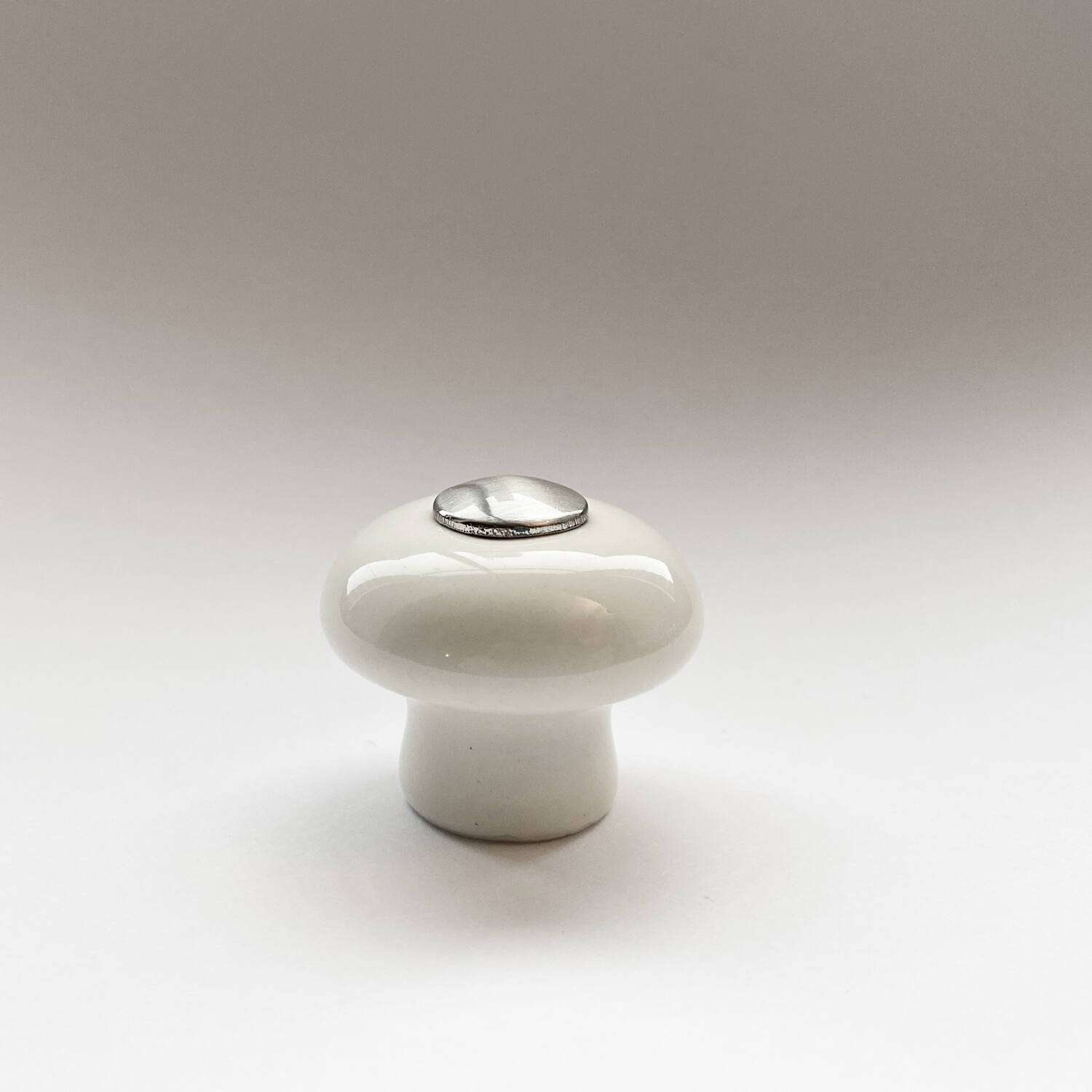 Poignée Bouton Finition Inox Brossé + Porcelaine Blanche ∅3,1cm