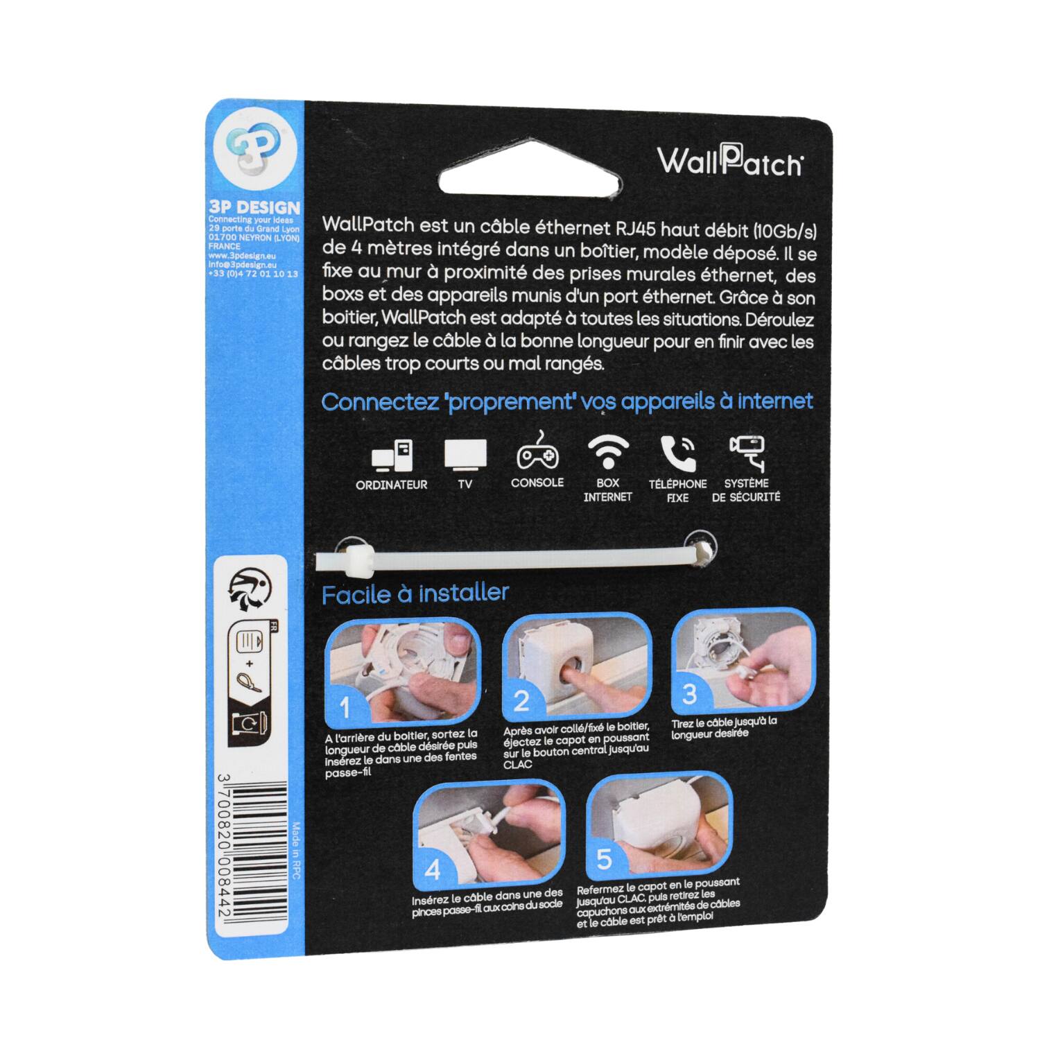 Cable ethernet RJ45 adaptable 0-4m blindé