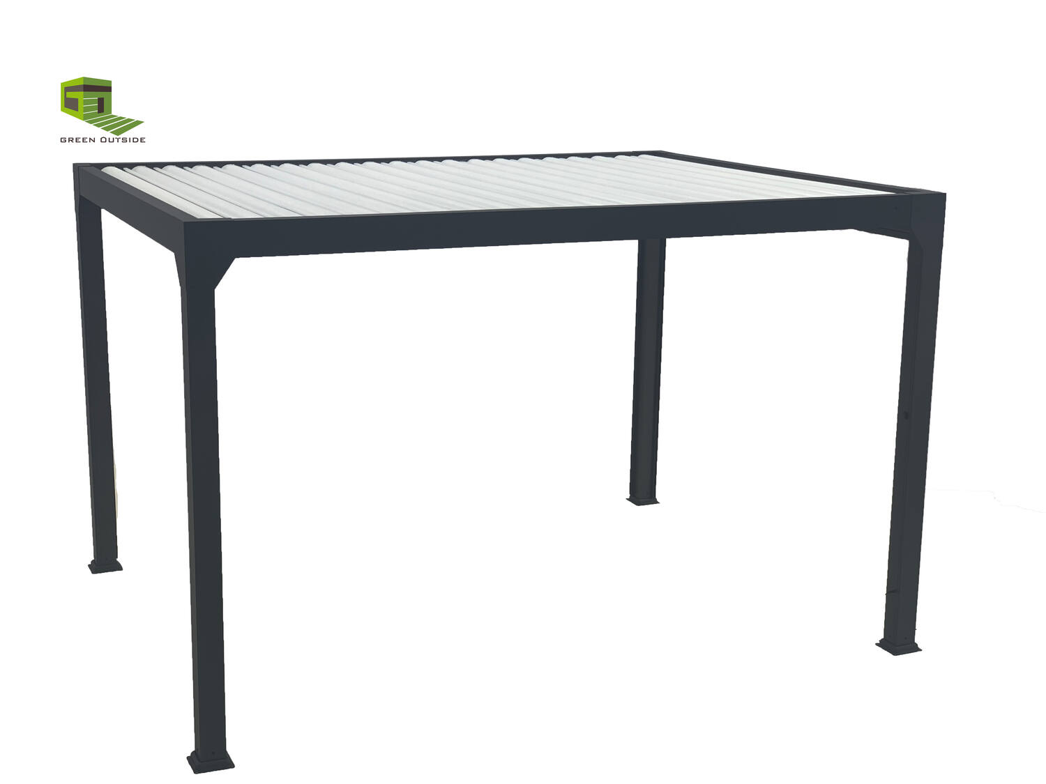 Pergola bioclimatique motorisée aluminium 4x3m + LED Noir/blanc - GREEN OUTSIDE