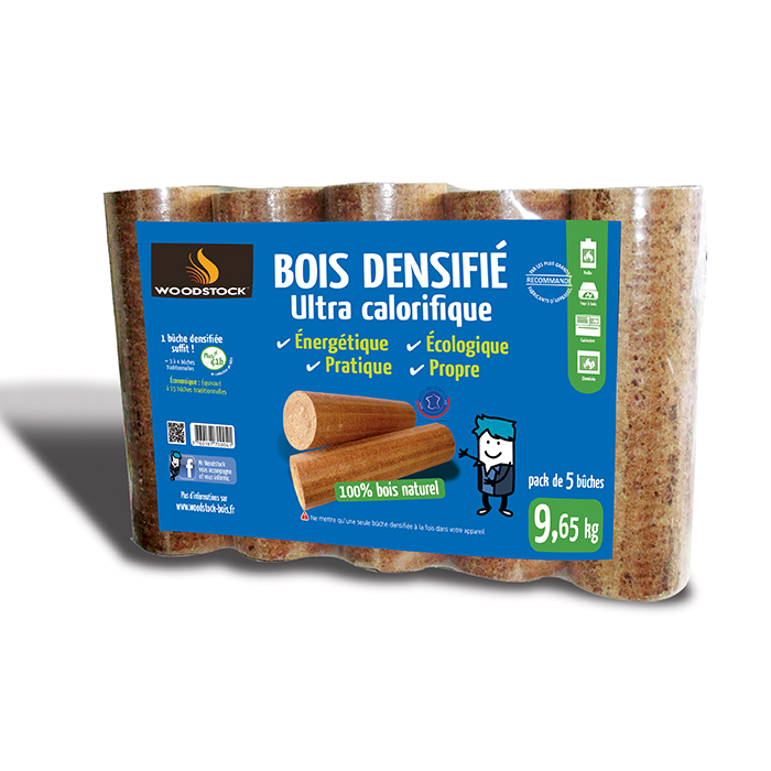 Bûches compressées 100% naturelles 9,65kg - WOODSTOCK