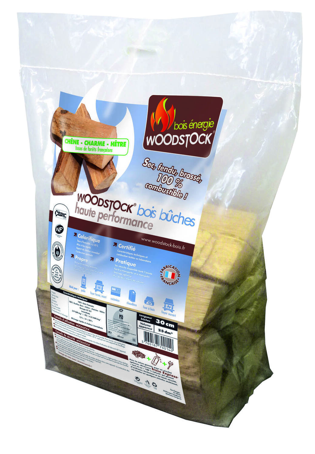 Bois de chauffage haute performance bûches 30cm - WOODSTOCK