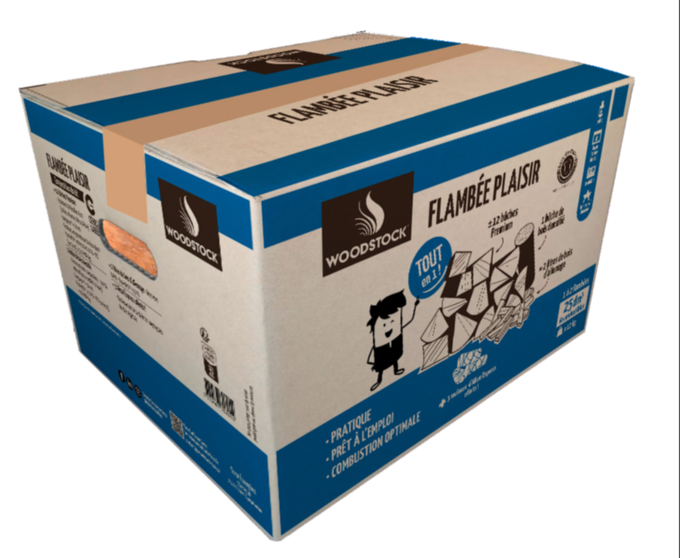 Kit flambée plaisir bois densifié et allumage 25dm³ – WOODSTOCK