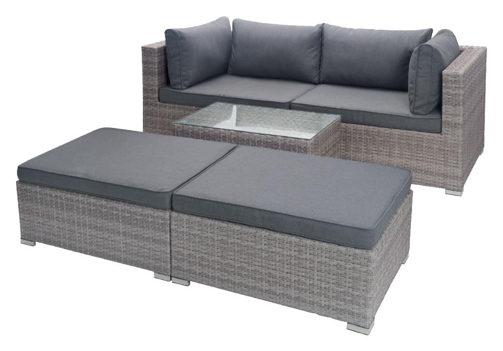 Salon de jardin bas acier/résine tressée Rinka 4 places Gris