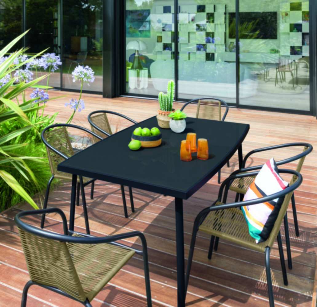Table de jardin Pop Acier et plateau en verre L148x88xH.72cm