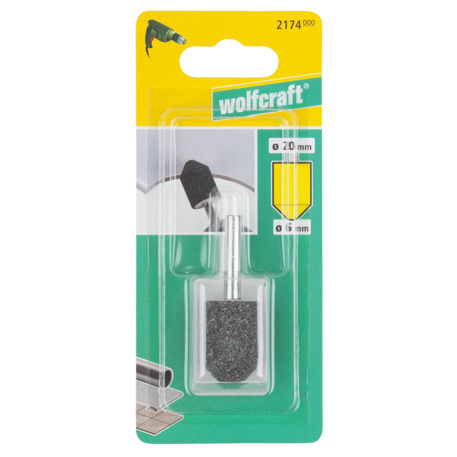 Meule cylindrique tronconique tige 6mm Ø20 x 30 mm - WOLFCRAFT