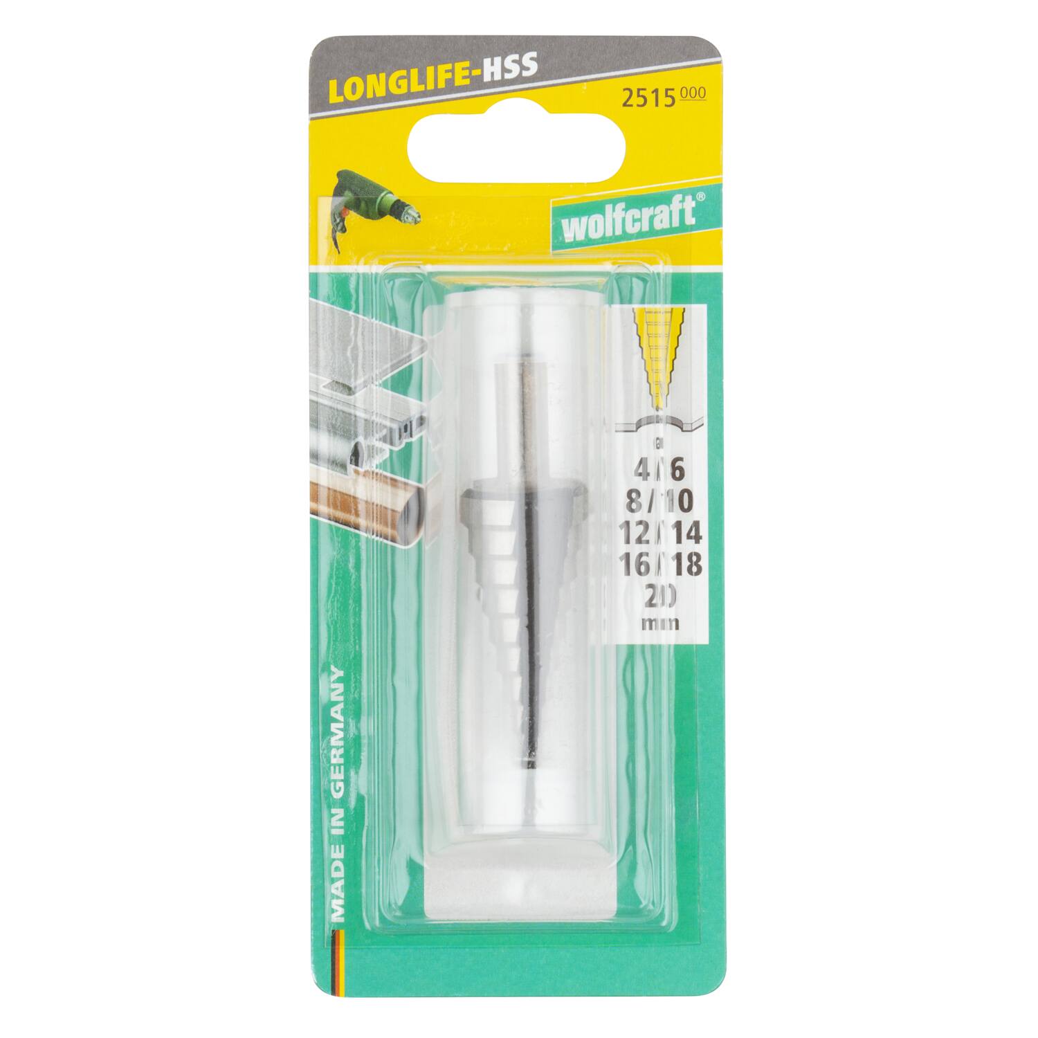 Fraise étagée HSS T8 Ø4-20 mm - WOLFCRAFT