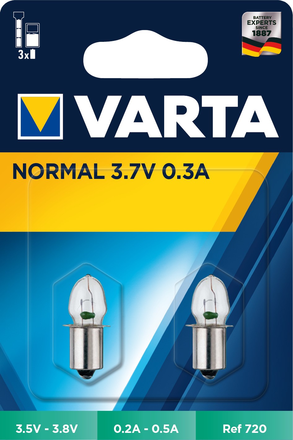 Varta 720 Ampoules 3.7V 0.3A Lisse Blister2 VARTA