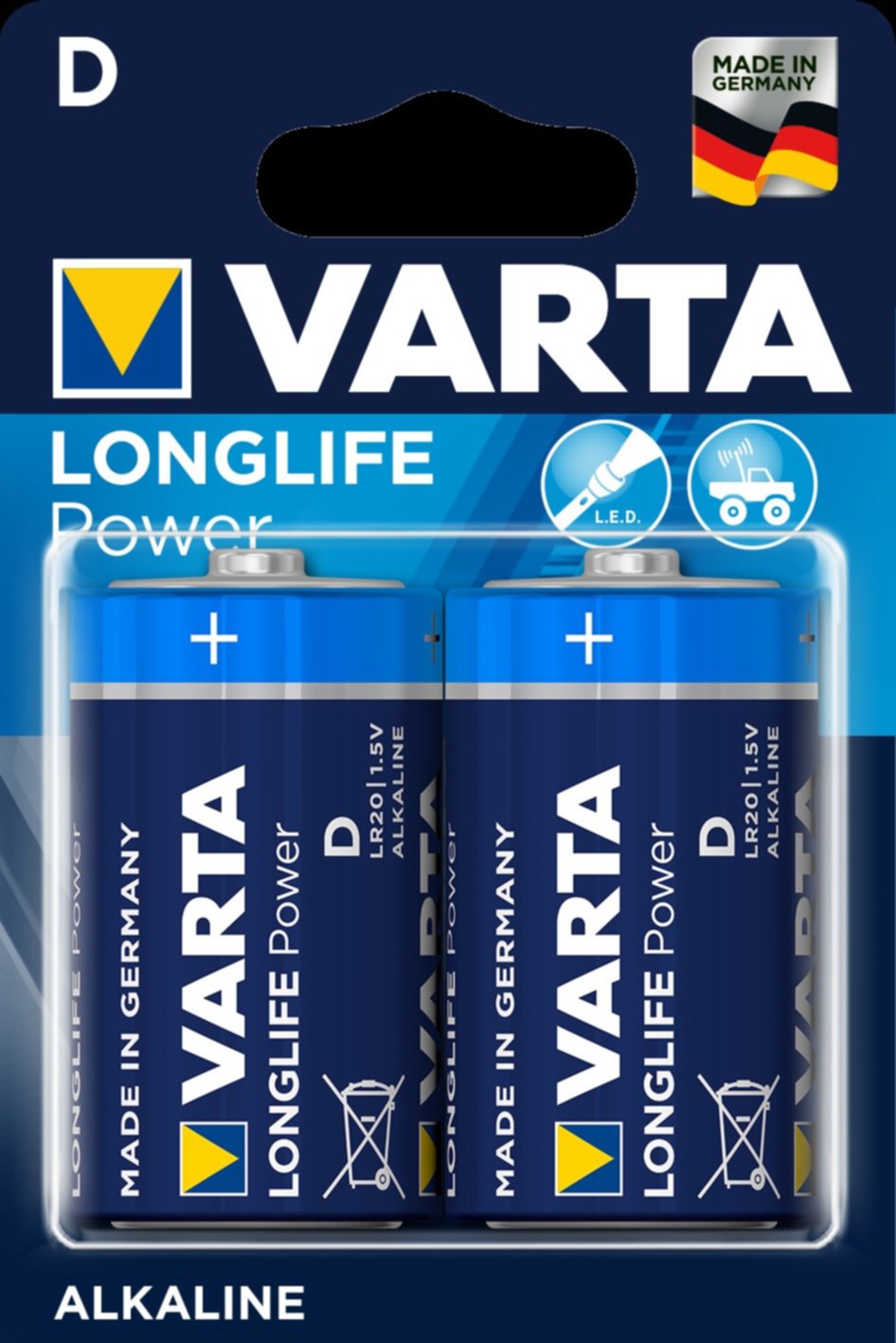 2 piles LR20 1,5V LongLife Power VARTA