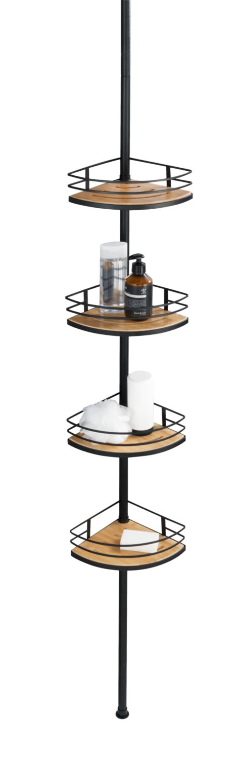 Etagère télescopique Dolcedo acier 31x65-275x23 cm noir et bambou - WENKO