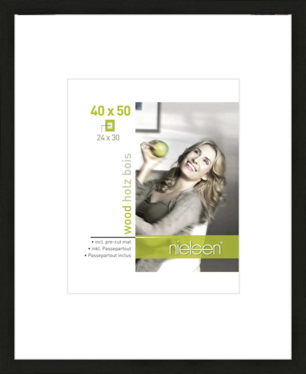 Cadre Apollon bois 40x50cm pour photo 24x30cm noir - NIELSEN