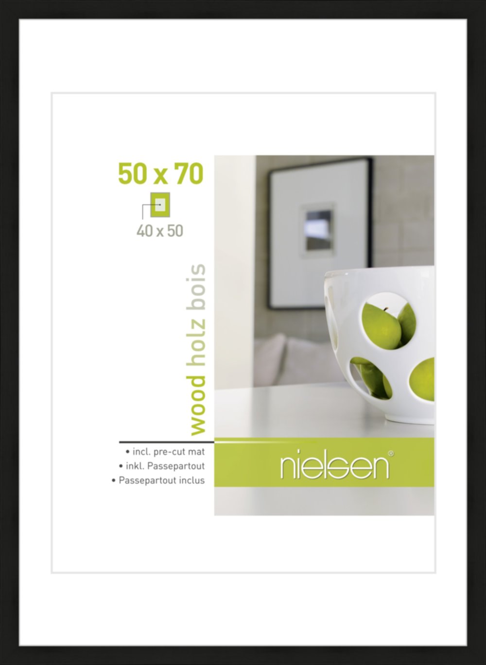 Cadre Apollon bois 50x70cm pour photo 40x50cm noir - NIELSEN