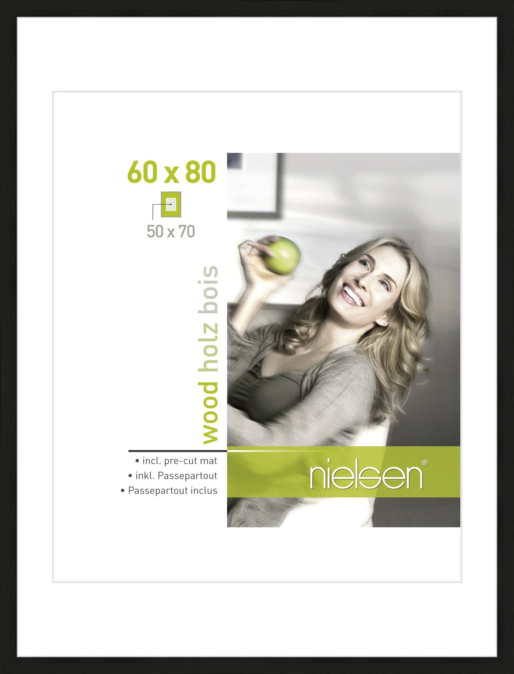 Cadre Apollon bois 60x80cm pour photo 50x70cm noir - NIELSEN