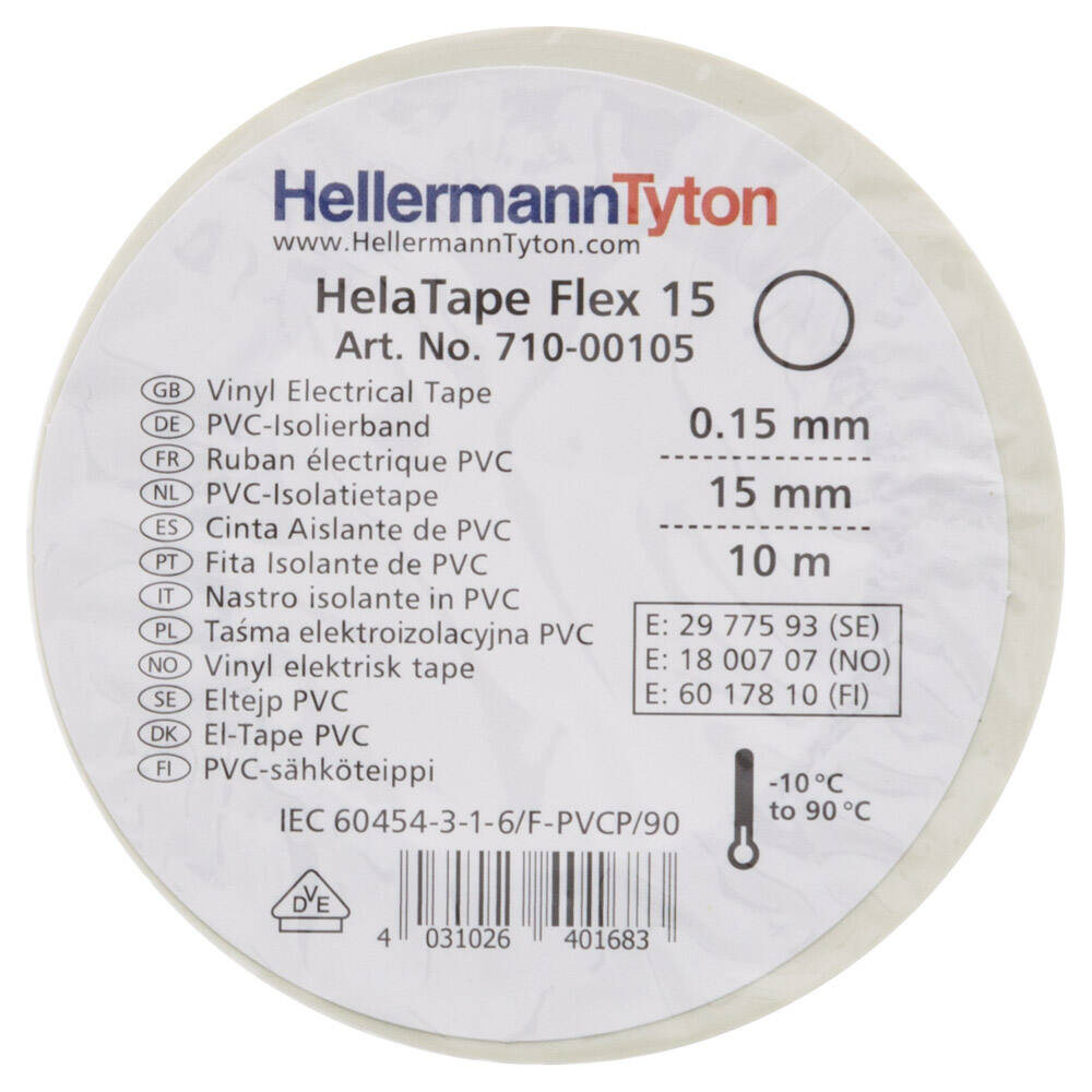 Ruban adhésif Isolant PVC HelaTape Flex 15 Blanc 15x1 - HELLERMANNTYTON