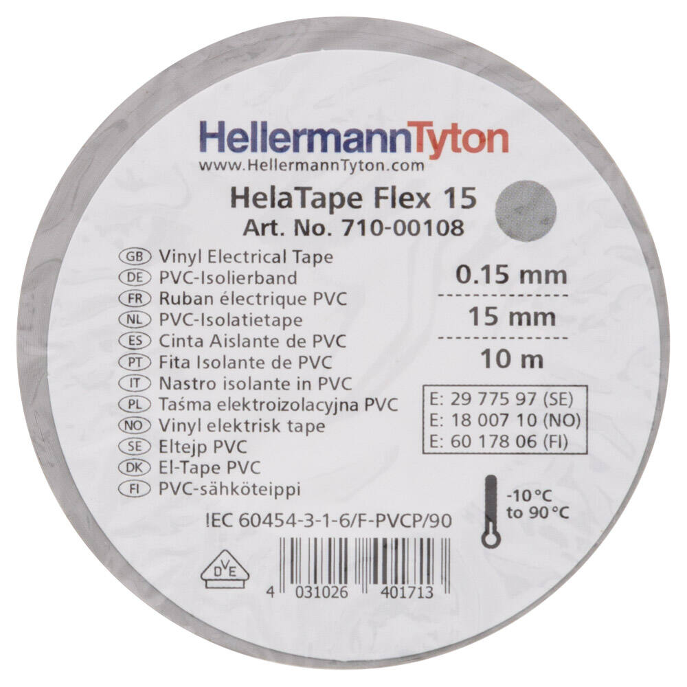 Ruban adhésif Isolant PVC HelaTape Flex 15 Gris 15x1 -HELLERMANNTYTON
