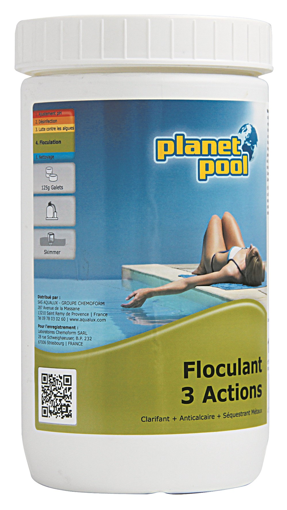 Galets de 125gr Floculant 3 Actions traitement piscine 1kg - PLANET POOL